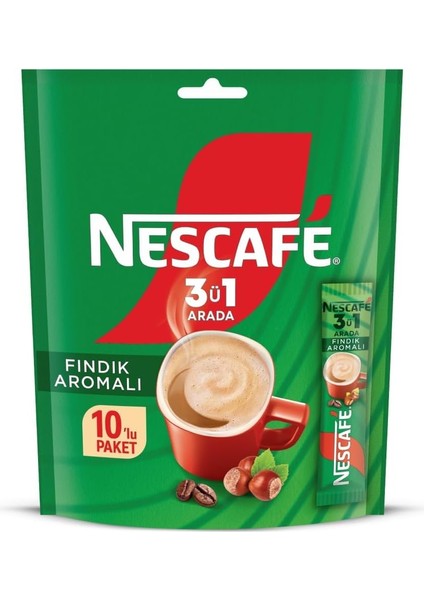 3ü1 Arada Fındık Aromalı Granül Kahve 10'lu Paket