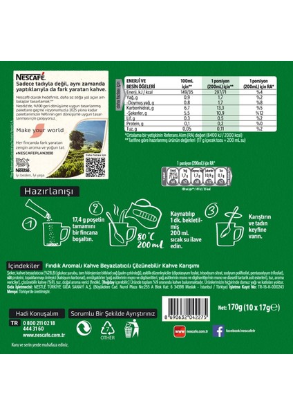 3ü1 Arada Fındık Aromalı Granül Kahve 10'lu Paket fiyatları
