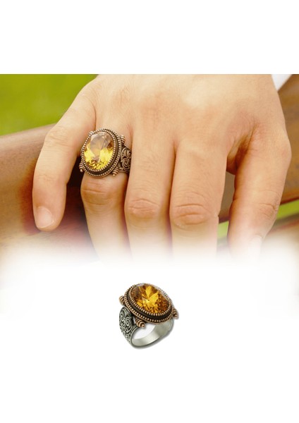 Faset Kesim Zultanit Taşlı Selçuklu Desenli Oval Tasarım 925 Ayar Gümüş Erkek Yüzük fiyatları