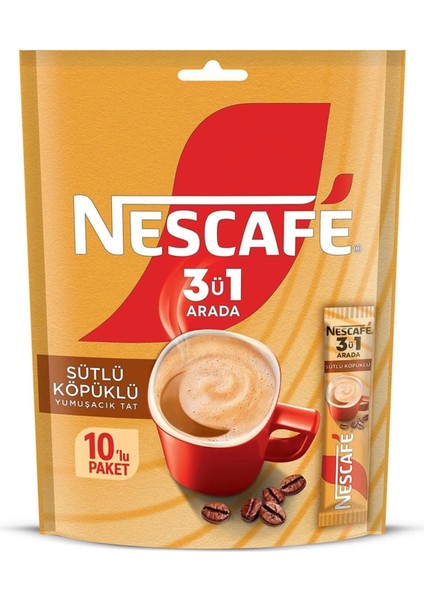 3ü1 Arada Sütlü Köpüklü Granül Kahve 10'lu Paket