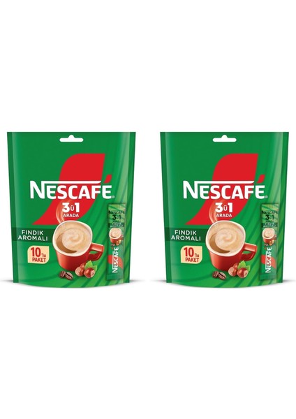 3ü1 Arada Fındık Aromalı Granül Kahve 10'lu Paket (2 Adet)
