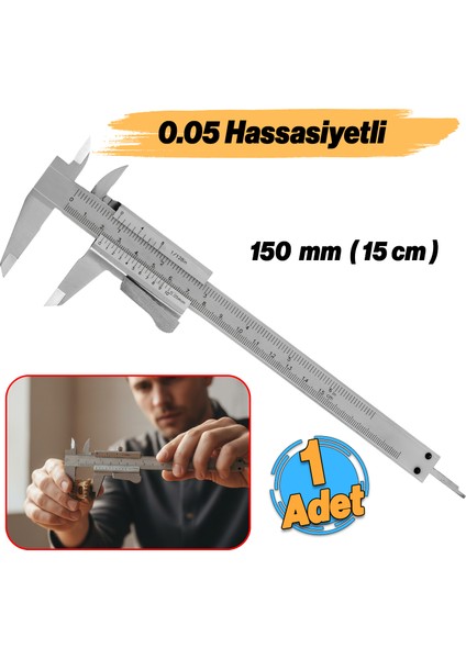(0.05 Hassasiyet) Kilitli Mekanik Kumpas Monoblok Metal Gövde 150 mm Iç Dış Derinlik Ölçüm Aleti