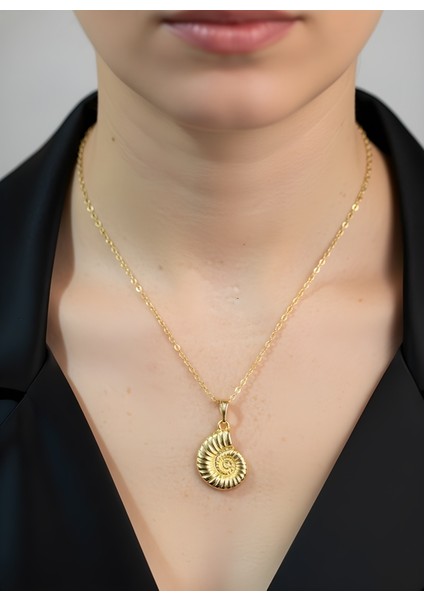 Spiral Deniz Kabuğu Figürlü Altın Renk Zincir Kadın Kolye