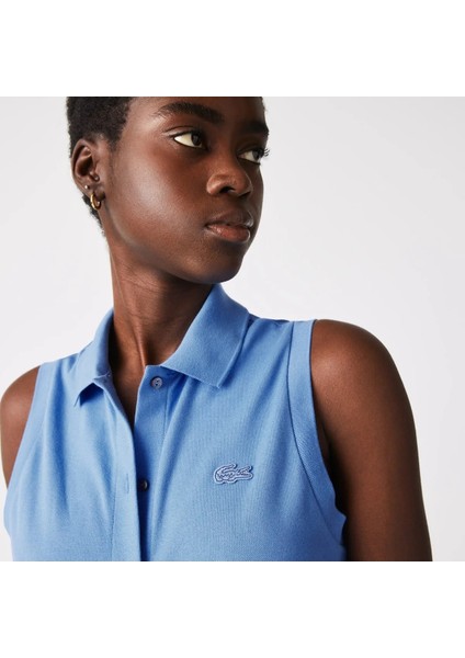 Kadın Loose Fit Kolsuz Polo Yaka Mavi Elbise modelleri