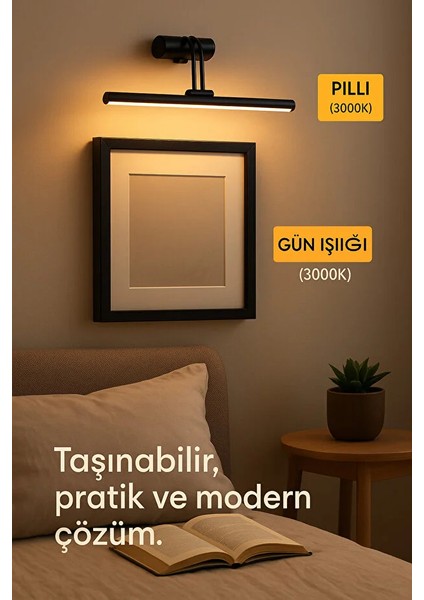 Pilli Antrasit Siyah Flüt LED Aplik Duvar Tablo ve Ayna Üstü LED Aydınlatma modelleri