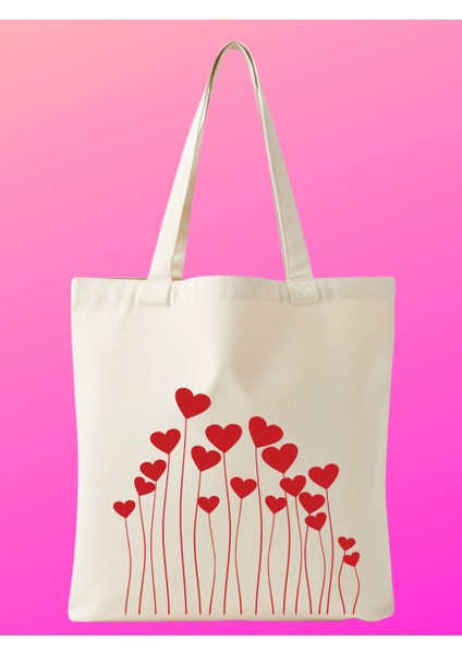 Kalp Bahçesi Tasarımlı Bez Çanta