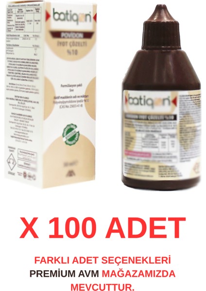 (100 Adet) 50 ml Povidon Iyot Çözeltisi %10 | Antiseptik Cilt Temizleme Solüsyonu | Batikon