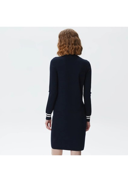 Slim Fit Uzun Kollu Fermuarlı Yaka Renk Bloklu Lacivert Elbise fiyatları