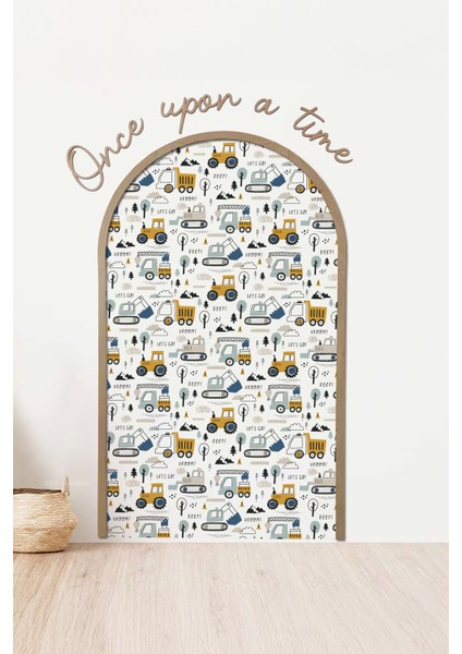 Iş Makineleri Temalı Çocuk-Bebek Odası Duvar Stickeri, Once Upon A Time Yapışkan Yazı, Oval Çerçeve, Kitap Masal Köşesi, Dekoru fiyatları