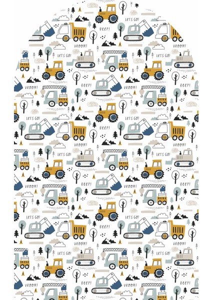 Iş Makineleri Temalı Çocuk-Bebek Odası Duvar Stickeri, Once Upon A Time Yapışkan Yazı, Oval Çerçeve, Kitap Masal Köşesi, Dekoru modelleri