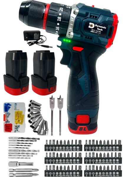 Kömürsüz Darbeli Şarjlı Matkap Lion Armut Batarya Metal Şanzıman Çift Akülü Vidalama Full Setli