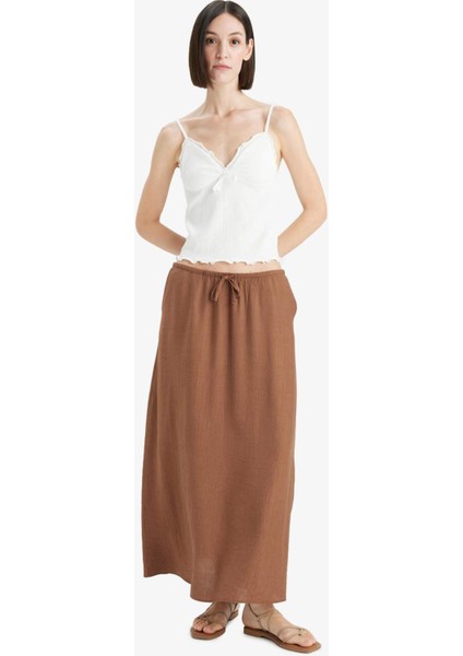 A Kesim Normal Bel Krinkıl Kumaş Midi Etek