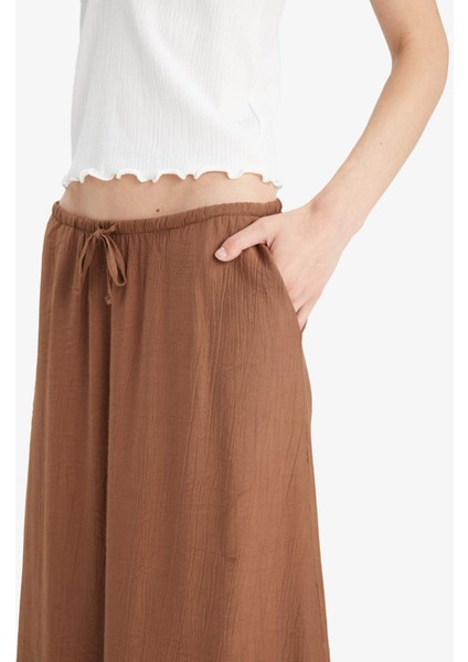 A Kesim Normal Bel Krinkıl Kumaş Midi Etek