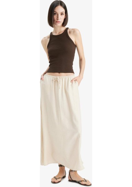 A Kesim Normal Bel Krinkıl Kumaş Midi Etek