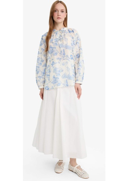 Relax Fit Çiçek Desenli Vual Uzun Kollu Gömlek Tunik F4558AX25HS