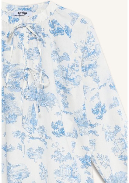 Relax Fit Çiçek Desenli Vual Uzun Kollu Gömlek Tunik F4558AX25HS