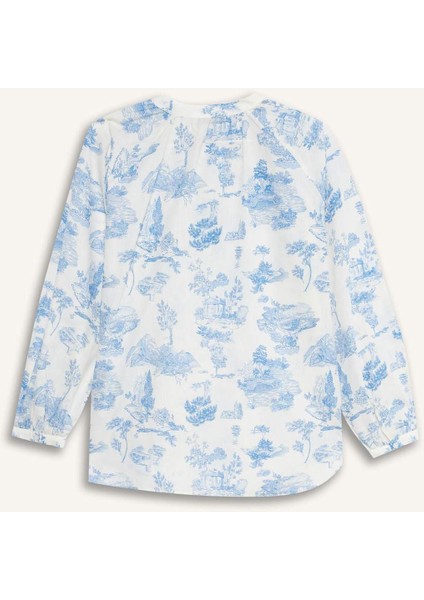 Relax Fit Çiçek Desenli Vual Uzun Kollu Gömlek Tunik F4558AX25HS