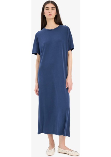 Bisiklet Yaka Modal Kısa Kollu Midi Yazlık Elbise F6500AX25SM