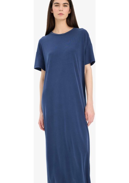 Bisiklet Yaka Modal Kısa Kollu Midi Yazlık Elbise F6500AX25SM