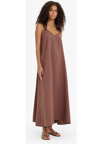 V Yaka Modal Askılı Maxi Elbise