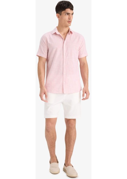 %100 Pamuk Kısa Kollu Çizgili Gömlek F6391AX25SM