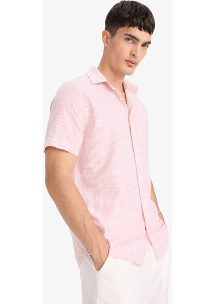 %100 Pamuk Kısa Kollu Çizgili Gömlek F6391AX25SM