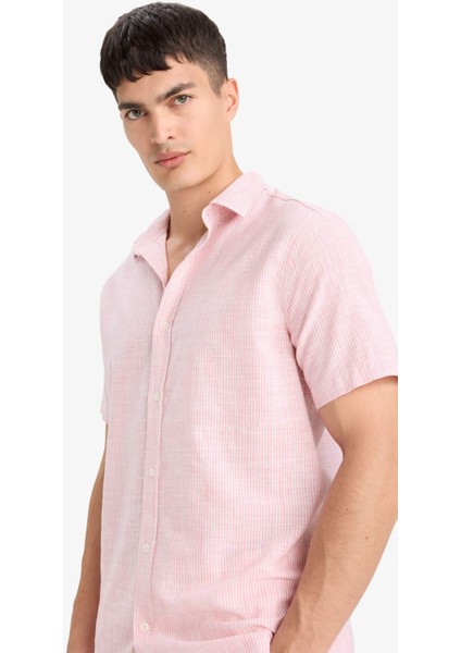 %100 Pamuk Kısa Kollu Çizgili Gömlek F6391AX25SM