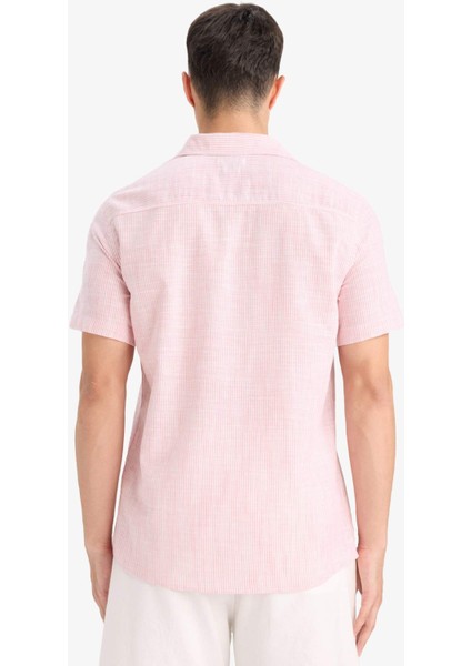 %100 Pamuk Kısa Kollu Çizgili Gömlek F6391AX25SM