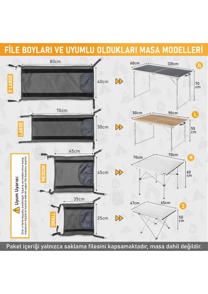 Masa Altı Saklama Filesi, Kamp Piknik Outdoor Için Masa Altı Düzenleyici File Çantalı M-45X45 Cm-Gri modelleri