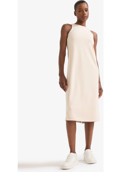 Yuvarlak Yaka Modal Kolsuz Midi Elbise F6186AX25SM