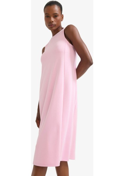 Yuvarlak Yaka Modal Kolsuz Midi Elbise F6186AX25SM