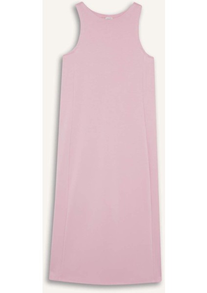 Yuvarlak Yaka Modal Kolsuz Midi Elbise F6186AX25SM