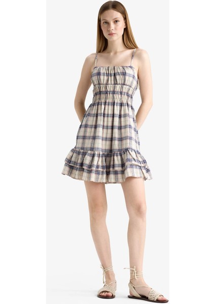 Kareli Askılı Askılı Mini Elbise F7335AX25SM