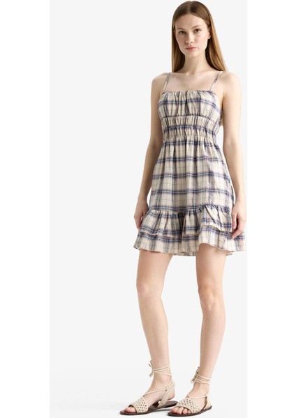 Kareli Askılı Askılı Mini Elbise F7335AX25SM