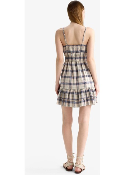 Kareli Askılı Askılı Mini Elbise F7335AX25SM