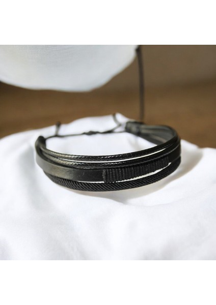 Erkek Siyah Deri Bileklik Ip Sargılı Asansör Kapama modelleri