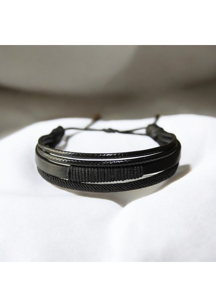 Erkek Siyah Deri Bileklik Ip Sargılı Asansör Kapama indirimleri