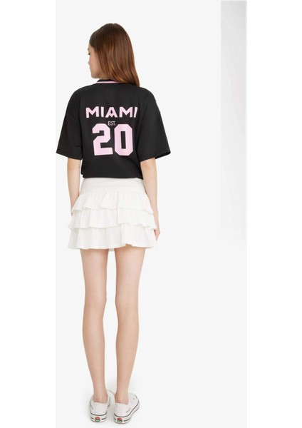 Coool Normal Bel Volanlı Penye Astar Beyaz Mini Etek