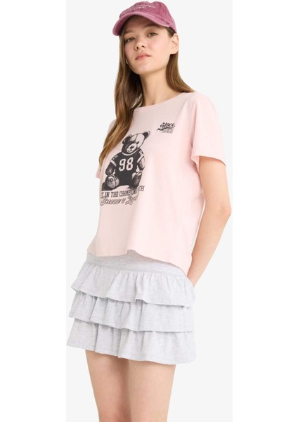 Coool Normal Bel Volanlı Penye Astar Beyaz Mini Etek