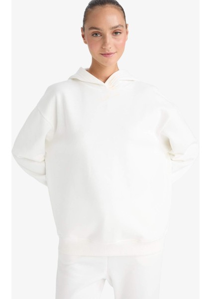 Relax Fit Kapüşonlu Basic Düz Kalın Sweatshirt D9935AX25WN