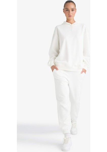 Relax Fit Kapüşonlu Basic Düz Kalın Sweatshirt D9935AX25WN