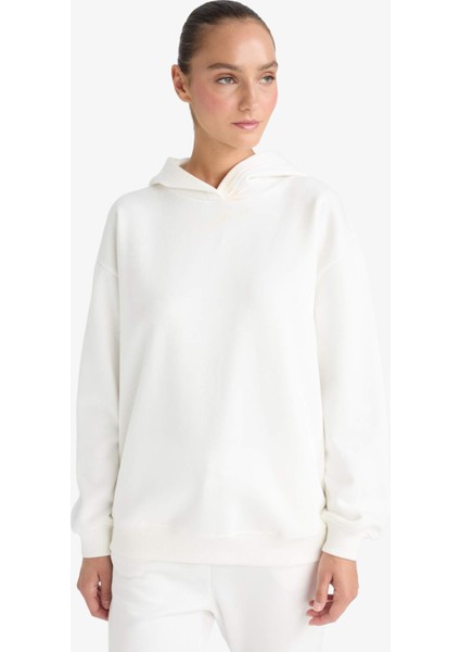 Relax Fit Kapüşonlu Basic Düz Kalın Sweatshirt D9935AX25WN