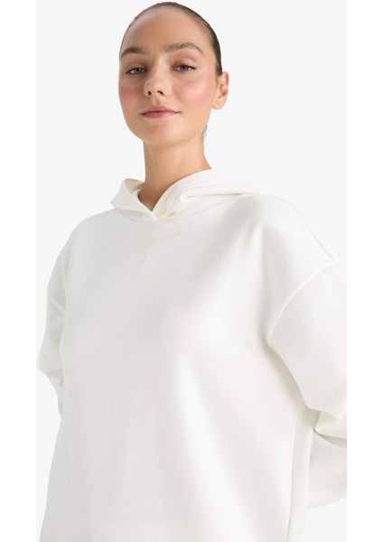 Relax Fit Kapüşonlu Basic Düz Kalın Sweatshirt D9935AX25WN