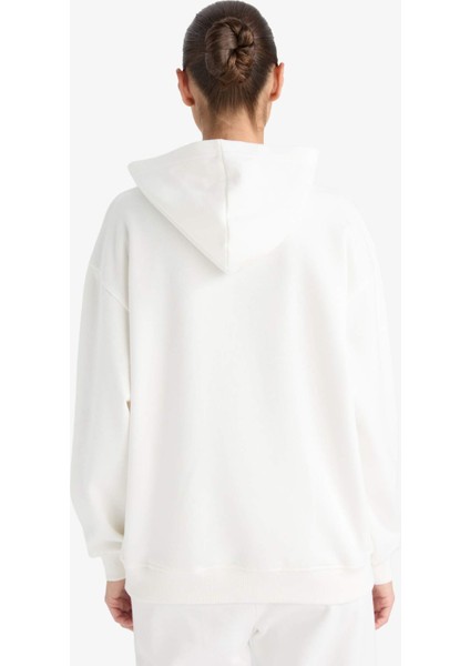 Relax Fit Kapüşonlu Basic Düz Kalın Sweatshirt D9935AX25WN