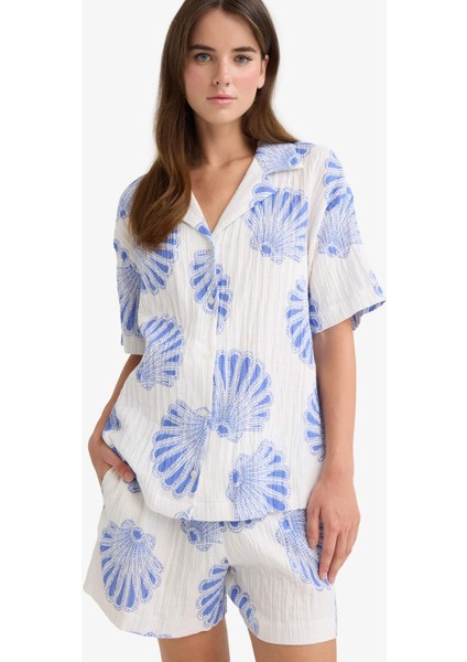 Regular Fit Desenli Ceket Yaka Müslin Kısa Kollu Gömlek F6998AX25SM