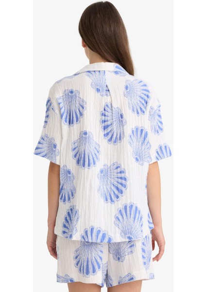 Regular Fit Desenli Ceket Yaka Müslin Kısa Kollu Gömlek F6998AX25SM