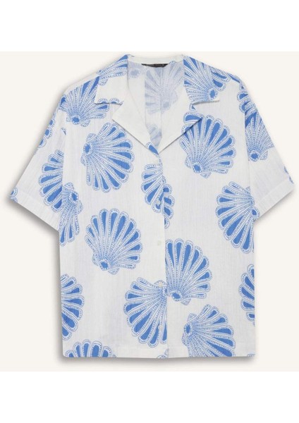 Regular Fit Desenli Ceket Yaka Müslin Kısa Kollu Gömlek F6998AX25SM