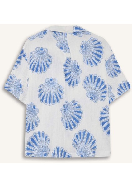 Regular Fit Desenli Ceket Yaka Müslin Kısa Kollu Gömlek F6998AX25SM