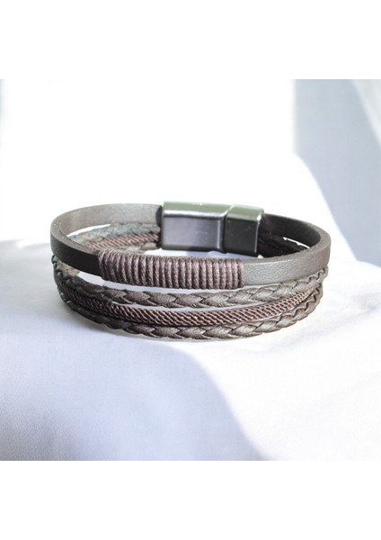 Erkek Deri Bileklik – El Yapımı, Hakiki Deri, Kahverengi Örgü Bileklik, Doğal ve Şık Tasarım