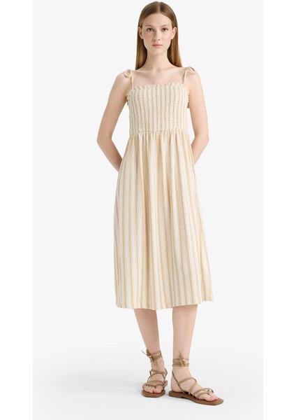 Çizgili Bürümcük Askılı Midi Elbise F7159AX25SM